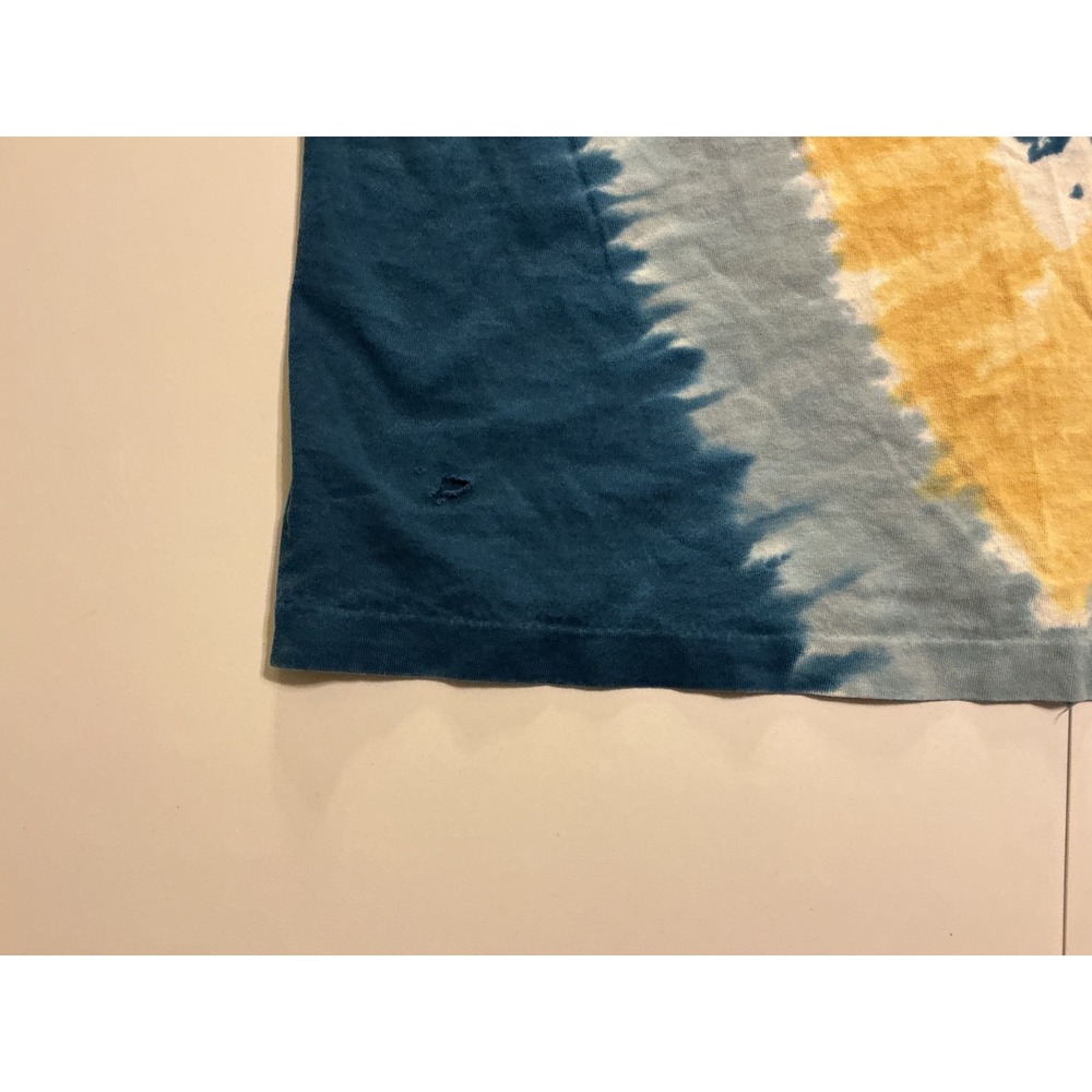 VTG USA Made Liquid Blue Navy Tie Dye T Shirt 90s Single Stitch Blue Yellow L - Picture 9 of 10